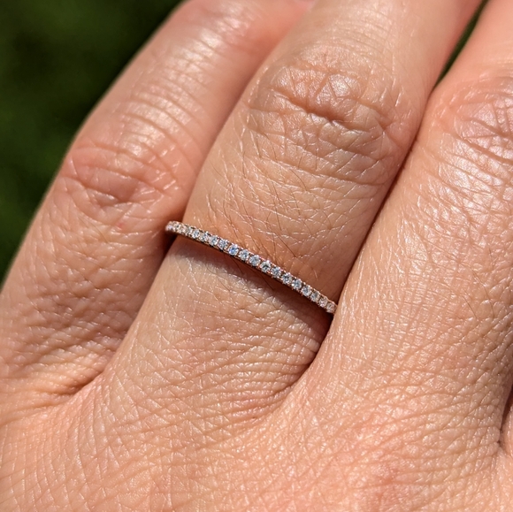 14K Rose Gold Diamond Dainty Thin Band Ring - Picture 8 of 9